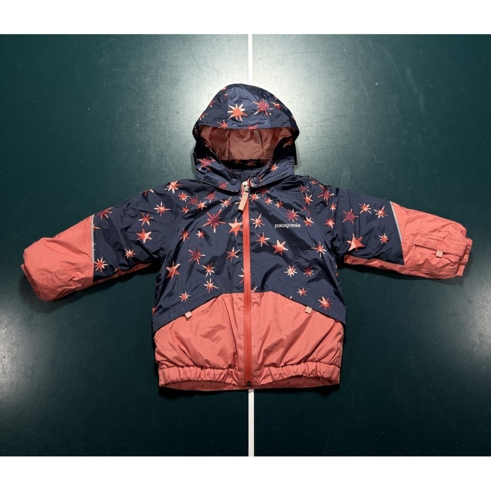 Patagonia Baby Snow Pile Jacket Size 2T Navy Blue Star Pink Hooded Puffer